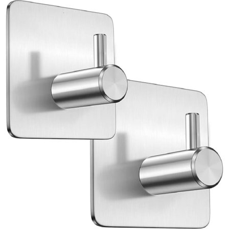 2 Sølv Håndkleholder, Selvklebende, Stål, Dørkrok, Festes på, Håndkleholdere for Baderom, Kjøkken, Metallkroker, Håndklekroker