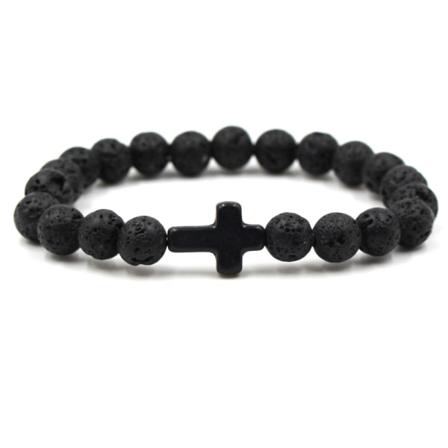 8MM Ornament Lava Vulkanisk Steinperler Turkis Kors Elastisk Strekk Armbånd Religion Armbånd for Kvinner Menn
