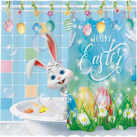 180 cm x 180 cm Sjov Påskehare Bruseforhæng Kunst Sød Kanin Forårsferie Badeværelsesforhæng