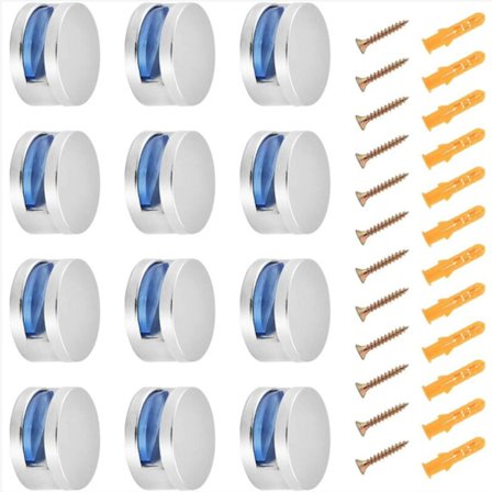 12 stk. Badeværelse Glasklemme Spejlklips Zinklegering Glasklips Vægholder Rund Glasklemme til 3-6mm Tyk Hylde