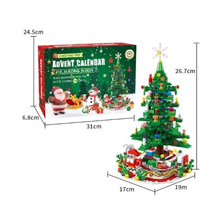 2025 Adventskalender Juletre Byggesett Leke, 1066 Biter Julekalender, 24 Dagers Byggekloss