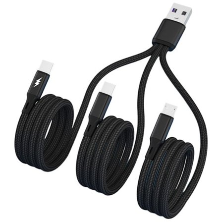 3 i 1 Multi-opladerkabel USB til Dobbelt Type C Micro USB-stik Hurtigopladningskabel til Mobiltelefoner Tablets og Mere