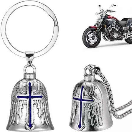 2026 Moottoripyörän onnenkello ristiriipus punk retro miesten moottoripyöräkaulakoru enkelinsiivillä ja avaimenperällä, sininen