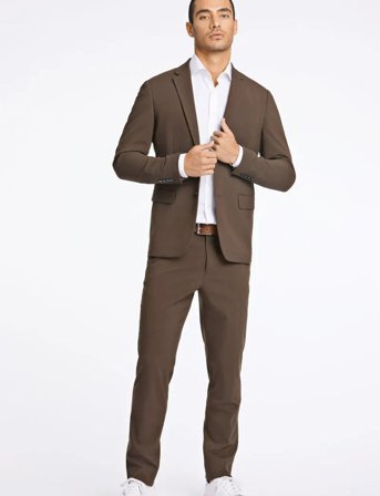 Lindbergh Plain Mens Suit - Normal Length - Brown - 56