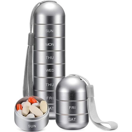 Metal Pilleorganisator Ugentlig, Stabelbar Vandtæt Rejse Pilleæske, Rejse Vandring 7-Dages Pilleetui, Datovisning, Stort Rum til Piller