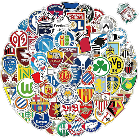 100 stk. fodboldhold logo klistermærker, fodboldklub klistermærkepakke, vandtætte vinylklistermærker, VM-kampklistermærker til bærbare computere [db]