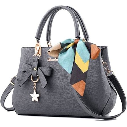 PU Læder Dame Skuldertaske, Top Håndtag Taske, Dame Håndtasker Mode Tote Taske til Hverdag & Arbejde Grå