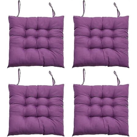 4-delars sittdynset för matstolar, 40 x 40 cm bekväm sittdyna för matstol, köksstolsdyna med knytband (lila)_ NN