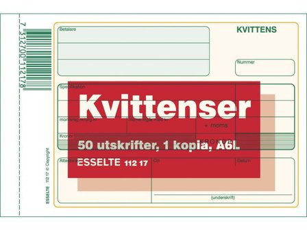 Esselte Blankett Kvittens A6L 2x50 blad - Lyreco - Kontorsmaterial - Blanketter och bokföring - Blanketter