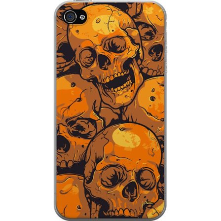 Yhteensopiva Puhelinkuori Apple Apple iPhone 4s Oranssi kuviollinen pääkallo kuosia raakassa piirrostyylissä toistuvilla kalloilla voimakas kontras