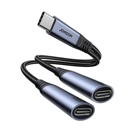 Joyroom 2-i-1 ljudadapter USB-C till Dual USB-C-kabel - Svart