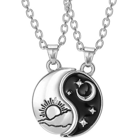 BFF Halskæde til 2, Bedste Venner Halskædesæt - Yin Yang Tai Chi Mønster Vedhæng Sort og Hvid Emaljeret Taoisme Kultur