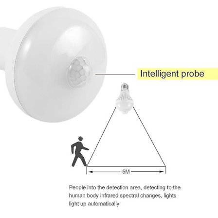 LED Bevægelsessensor Pære Infrarød Natlys Trappe Gang