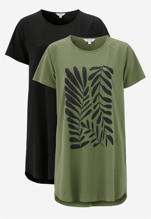 Cellbes of Sweden - Jerseytunika i økologisk bomuld 2-pack i grøn / mønstret + sort til damer i størrelse 42/44