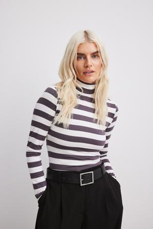 NA-KD Basic Haut rayé à col roulé et manches longues - Pull col roulé - Stripe - Small