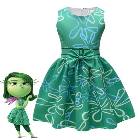 Disney "Inside Out"" avsky rollelek kostyme barn tegneserie prinsesse kjole + belte + sjal + parykk jenter stil C-WELLNGS Disgust Style C 150 (9-10T)"