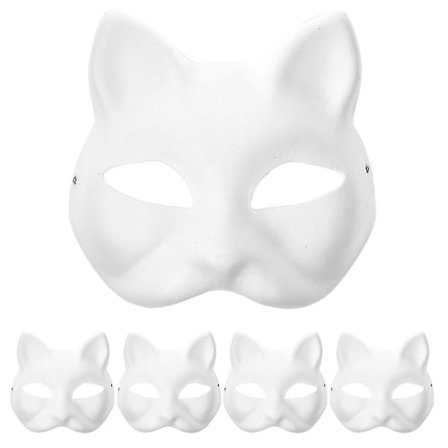 5 stk. tomme kattemasker Børnehave Kostume Cosplay Maske Umalet Kattemasker
