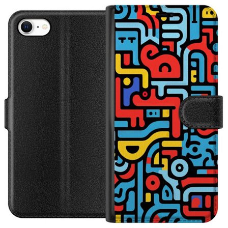 Kompatibelt Lommeboketui til Apple iPhone 6 Grafiskt abstrakt mønster med kraftige linjer i rødt, gult, lyseblått og svart
