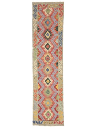 Handgeweven Kelim Afghan Old Style Vloerkleed 80X309 Wol Bruin/Donkergrijs Klein