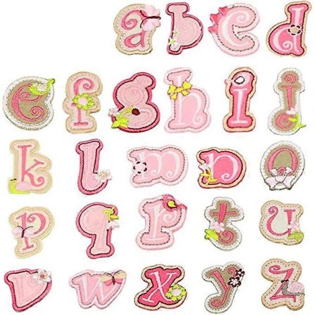 Pink strygemærke bogstaver 26 stk. A-Z bogstavmærke dyreform DIY mønster stryge- eller syemærke jeans jakke rygsæk applikation