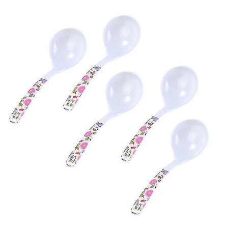 5 st stora soppskedar i plast med långt handtag, imitation av keramik (slumpmässigt mönster)