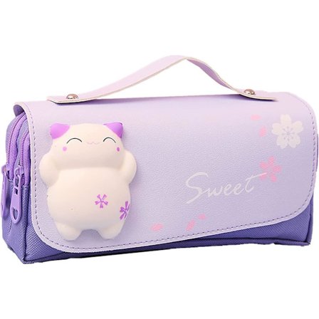 Wabjtam Sød Blyantsæske Med Squishy Kat Kawaii Pung Skoleartikler Pennepose Box Blød Kittie Legetøj Af Yvoke (lilla), 21.00 * 10.00 6.00 Cm