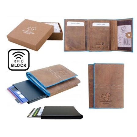 Äkta Läder Plånbok o Smart Korthållare .100% RFID Skydd.Solbränna+Blå