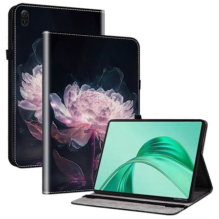 Læderetui med mønster til Honor Pad X8a, trykt stativ, tabletcover med kortlommer - Lilla Pæon
