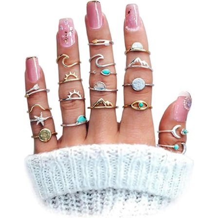 Boho Stackbara Ringar för Kvinnor Guld Knogring Set Enkla Stjärna Måne Blomma Ringar för Tonårsflickor Stackbara Estetiska Ringar Presenter för 