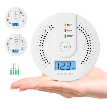 (Hvid) AIMIUVEI 2 stk. kuliltealarm, alarmdetektor med digitalt display, egnet til hjemmet/kontoret