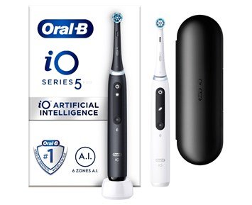 Oral-B iO5 Duo - Black UCB/ White SC - 2-pack iO5 eltandborste med trycksensor & AI-teknik