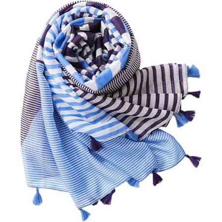 Elegant sjal til kvinder - Blå striber, vinter, blød, varm, farverig_tfrf