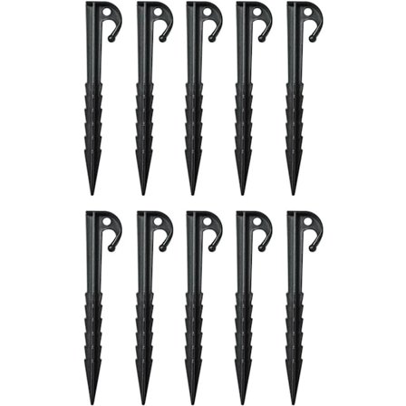 Plast teltplugger, 10 stk. kraftige teltplugger, jordplugger, skru-på-teltplugger for sikring av campingtelt, regntrekk, yttertelt, svart