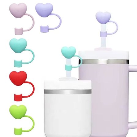 Søt hjerteformet sugerørhode gjenbrukbar støvtett sugerørhette 10mm sugerørforsegling(Rosa)