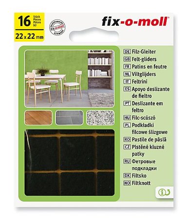 FIX-O-MOLL FILT TIL STOL&BORD 22X22MM BRUN 16STK FIX-O-MOL