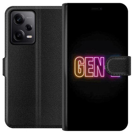 Yhteensopiva Lompakkokotelo Xiaomi Xiaomi Redmi Note 12 Pro Neontext Gen Z värikkäässä valossa tummaa taustaa vasten modernissa digitaalisessa tyy