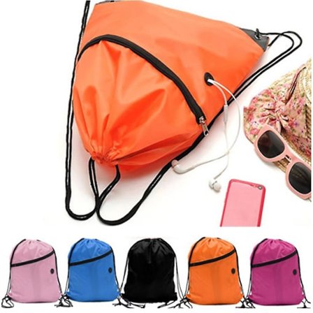 Bærbare vanntette nylon skoposer med snøring, støvtette ryggsekker, oppbevaringspose, utendørs reise sportsoppbevaring, treningsbagger, svart