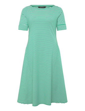 Lauren Women Striped Stretch Cotton Ribbed Midi Dress - Green - 46-48