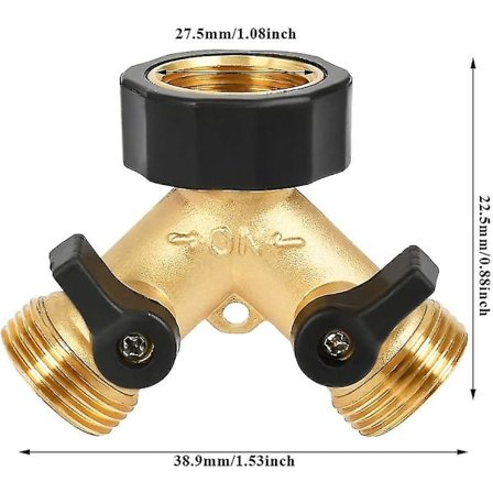 2-veis messingkranmanifold, 3/4" kran Y-splitter toveis vaskemaskin slangekobling med individuelle på/av-ventiler, kranadapter for hage