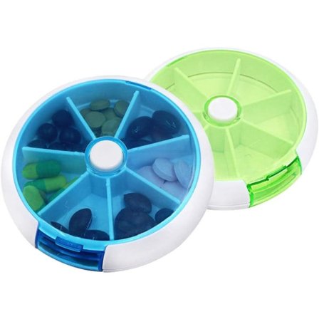 St Pilleæske, Bærbar Automatisk Roterende Rund 7 Dages Pilleæske Medicinboks Holder Grøn og Blå[GKS]