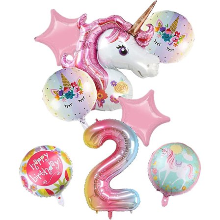 2-årsdag Dekorationer för Flickor, 40" Enhörning Ballonger Födelsedagsfest Dekorationer, Folieballonger för 2-årig Födelsedagsfest