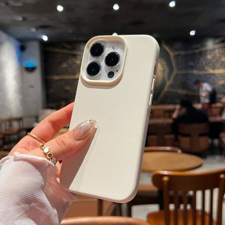 Fodral för iPhone 15plus 【Vit】Imitationsläder litchimönster mjukt skal Pebbled Full-Body mjukt PU-läder