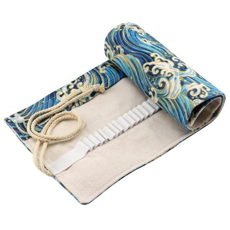 Opprullbar blyantorganisator, stoffblyantveske med havbølgemønster, perfekt for dine behov for tegneblyantveske med høykvalitets lerret og sikker 