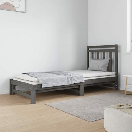 Vidaxl Utdragbar Dagbädd Grå 2x(90x190) Cm Massiv Furu Grå