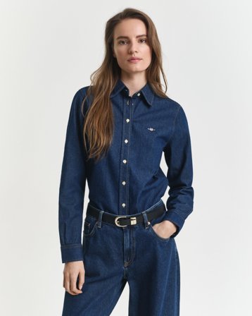 GANT Damen Regular Fit Jeansbluse (42) Denim Melange