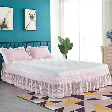 Sängkjol med spetskant och elastisk sängkappa, lätt att montera, dammvolang