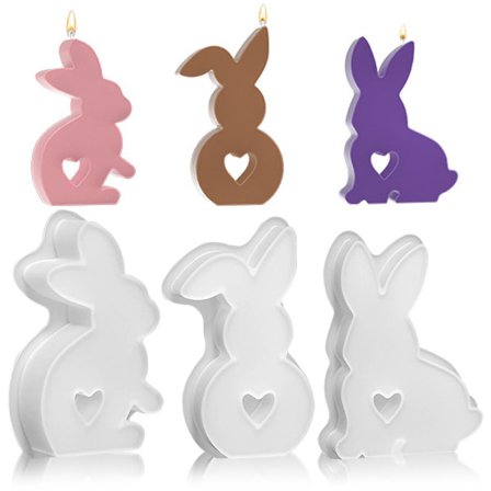 3 st Påsk Silikonformar, Påskhare Formar, Silikonformar Gjutformar, DIY Gips Kaninformar, Sojavaxljus, Hantverk