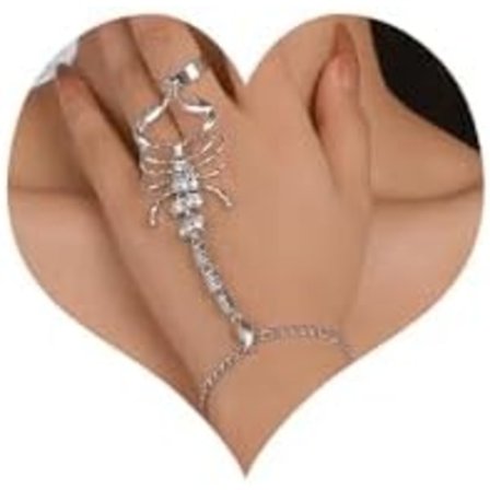 18+6cm Punk Finger Ring Kedja Armband Hand Scorpion Sele Armband Gothic Guld Silver Rhinestone Slave Chain Smycken