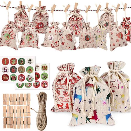 24 Julekalenderposer til at fylde Gaveposer af stof