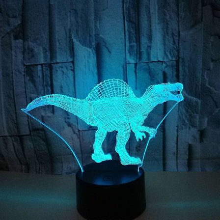 Natlampe 3D lampe 7 farver skiftende LED natlampe med smart touch & fjernbetjening 3D natlamper (Dinosaur Spinosaurus)